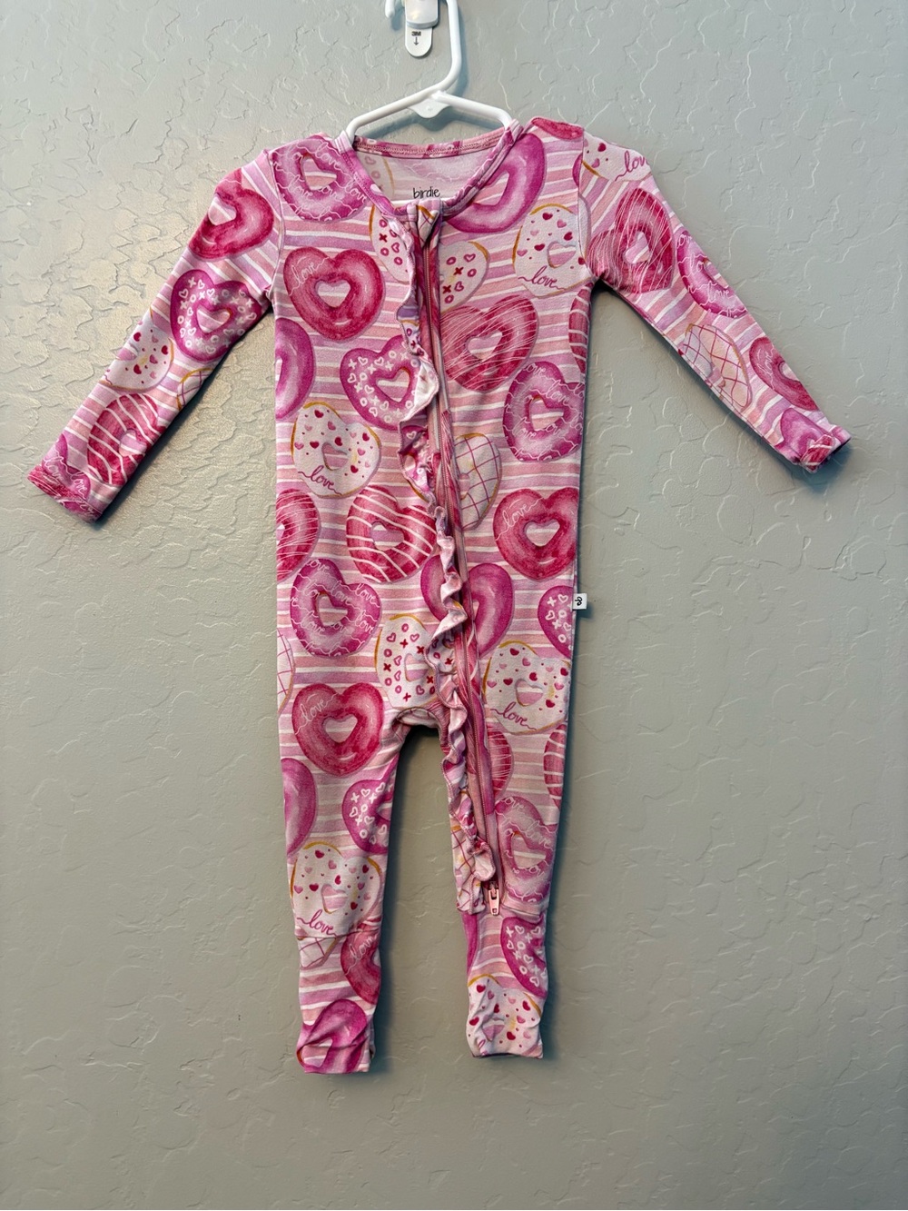 Birdie Bean juliette pink heart donut print convertible footie pajamas 6-12 mont